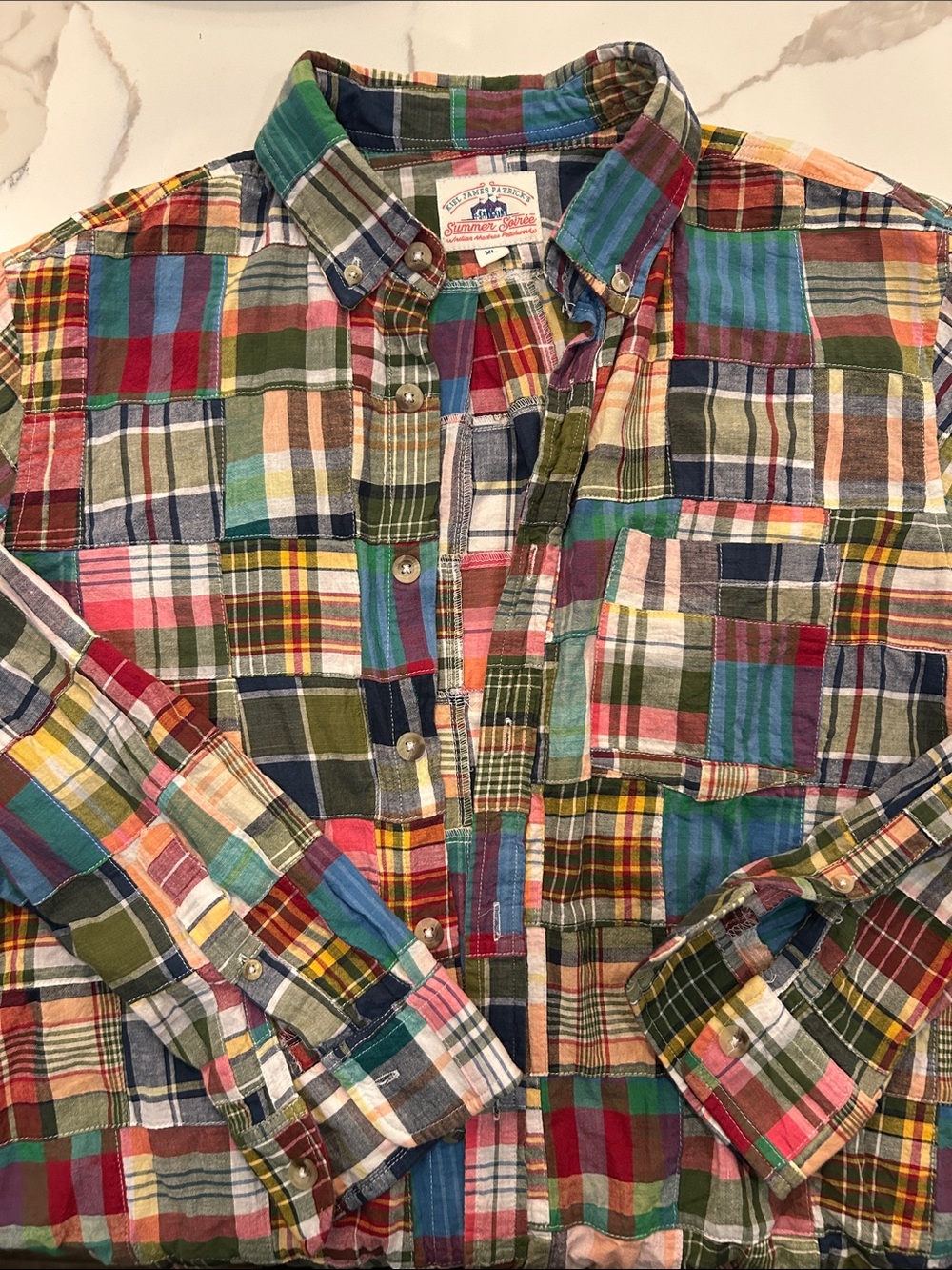 Kiel James Patrick Multicolor Patchwork Madras Button-Down Shirt